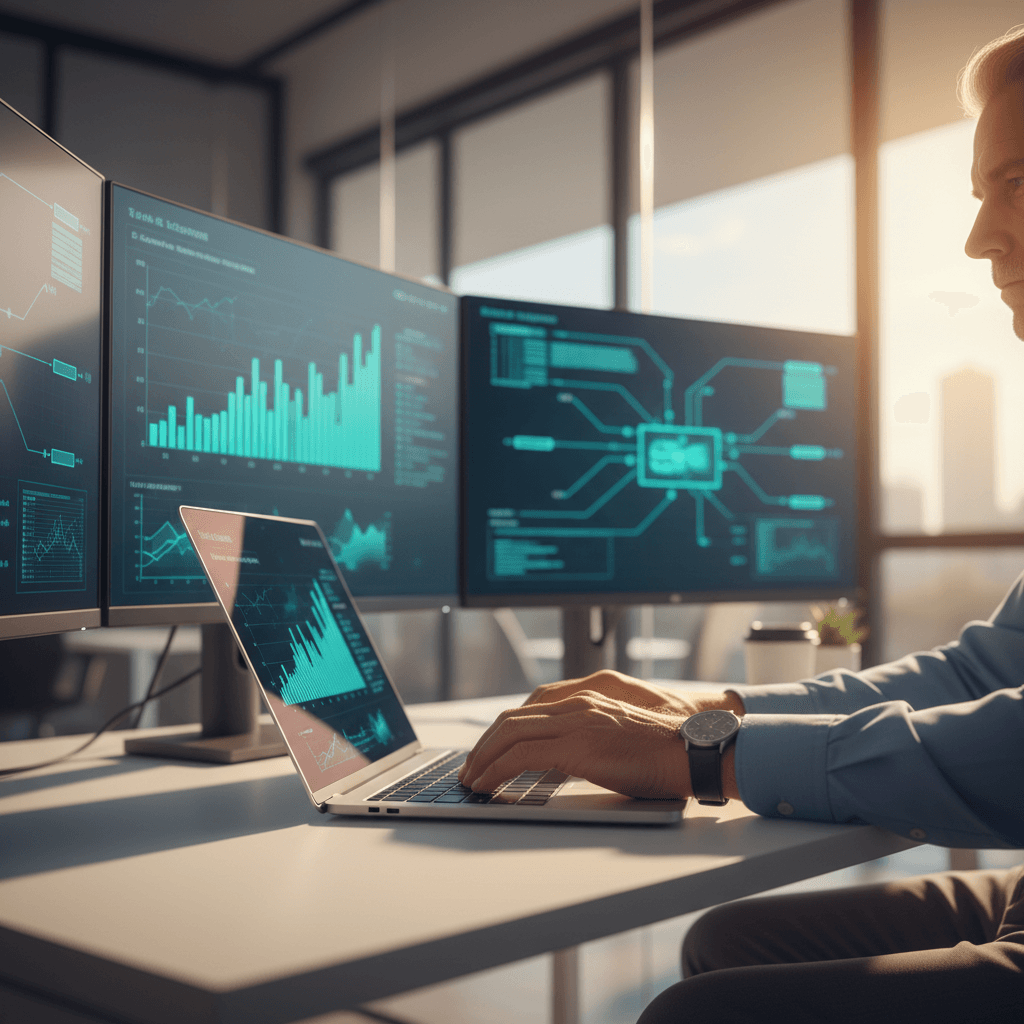 IT consultant providing technical guidance at modern workspace